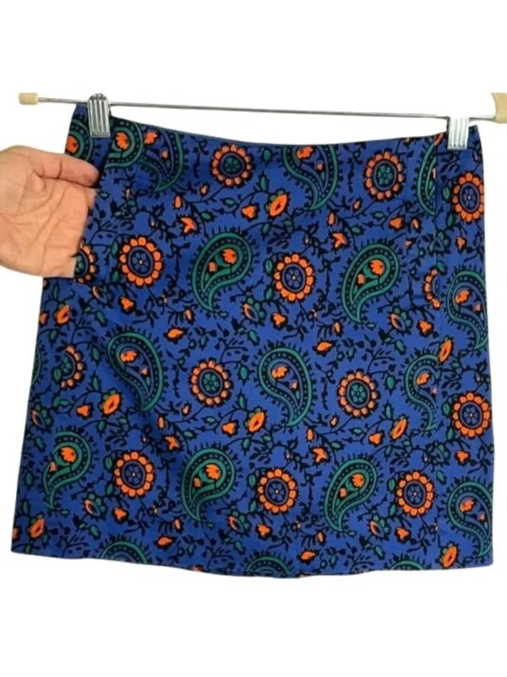 J.Crew Factory Blue Paisley Mini Skirt Cotton Stretch Pockets Size 00 27112